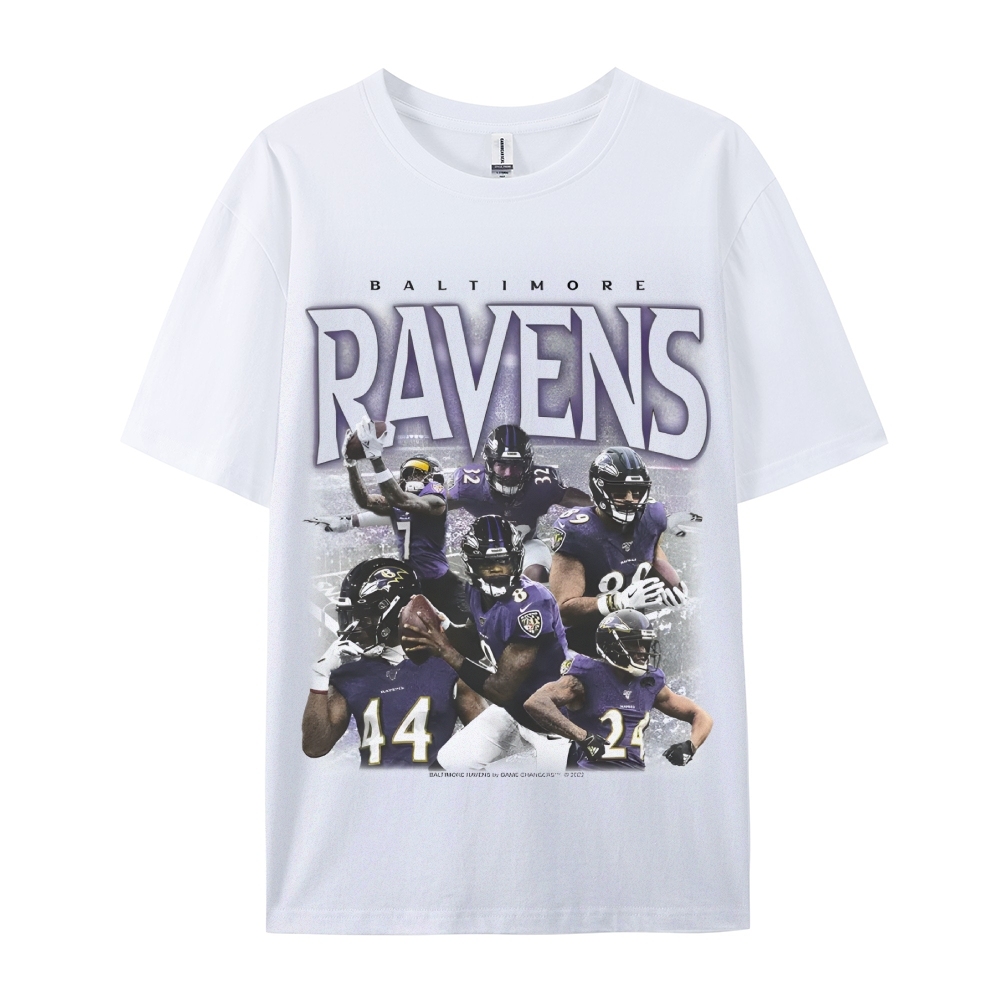 Classic Style Unisex-Adult Oversized Pure Cotton T-Shirt Graphic RAVENS TEE