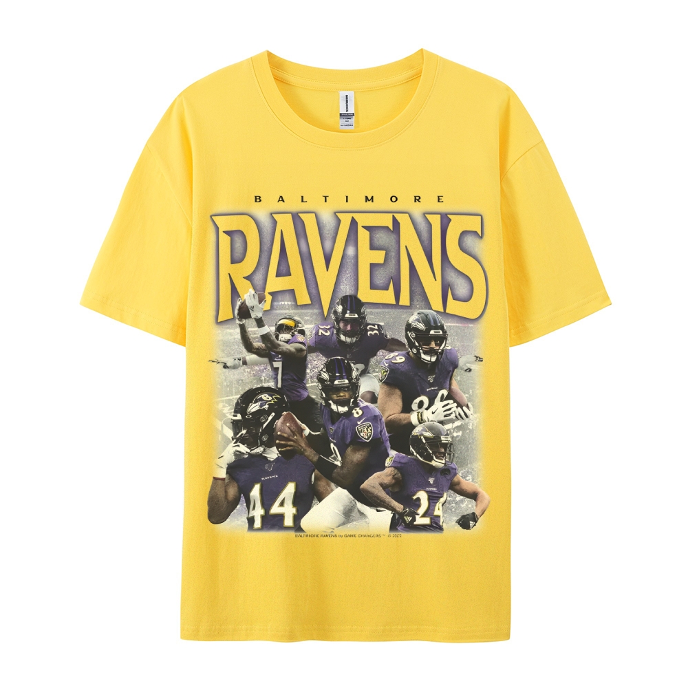 Classic Style Unisex-Adult Oversized Pure Cotton T-Shirt Graphic RAVENS TEE