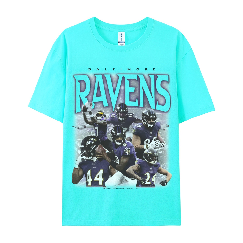 Classic Style Unisex-Adult Oversized Pure Cotton T-Shirt Graphic RAVENS TEE
