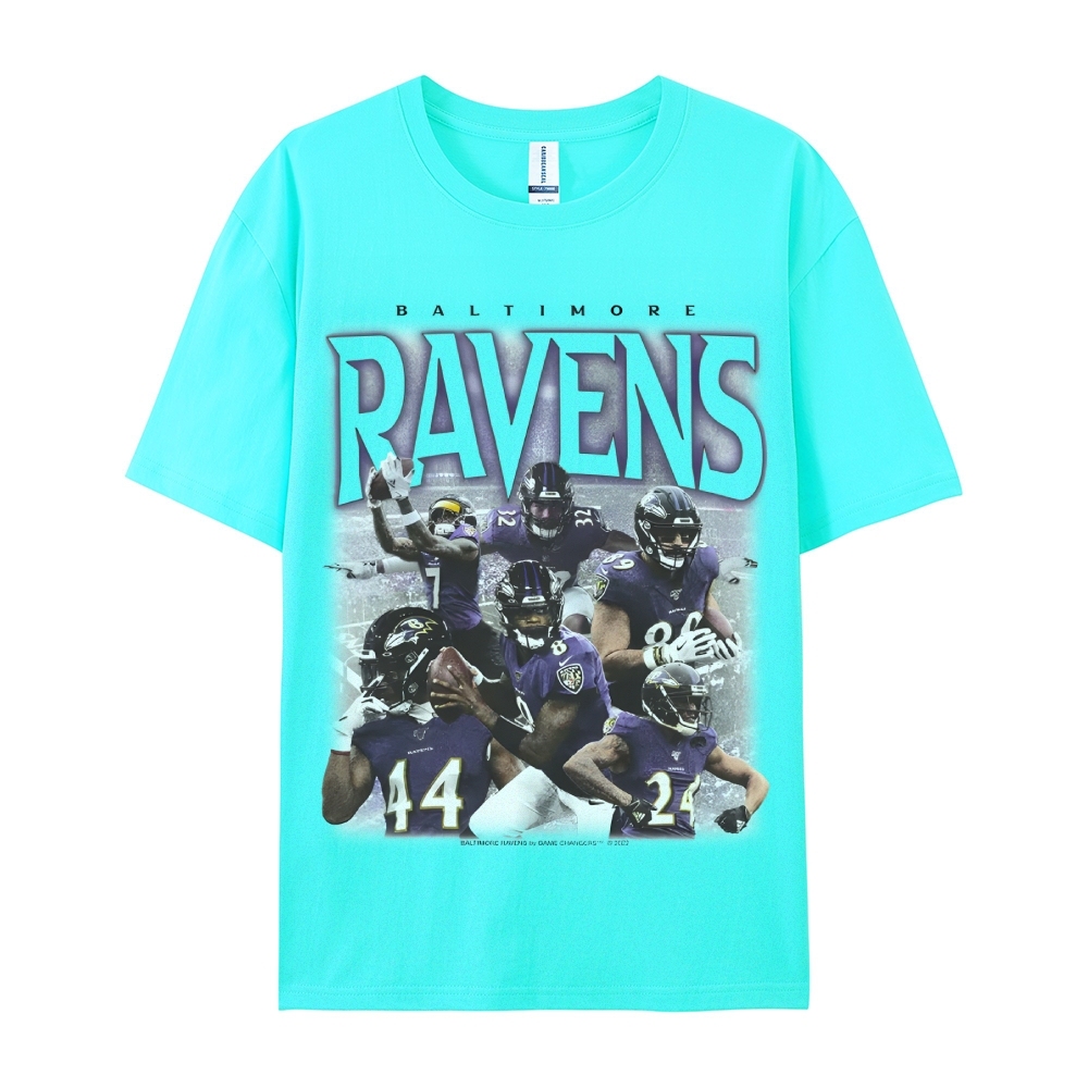 Classic Style Unisex-Adult Oversized Pure Cotton T-Shirt Graphic RAVENS TEE