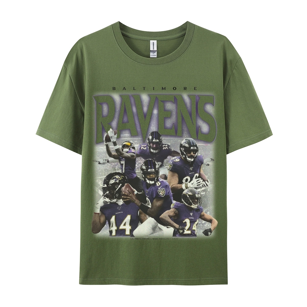 Classic Style Unisex-Adult Oversized Pure Cotton T-Shirt Graphic RAVENS TEE