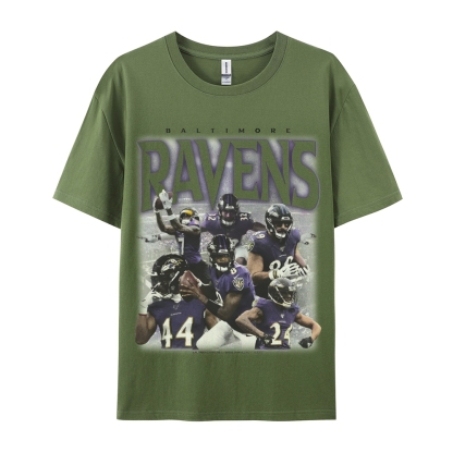 Classic Style Unisex-Adult Oversized Pure Cotton T-Shirt Graphic RAVENS TEE