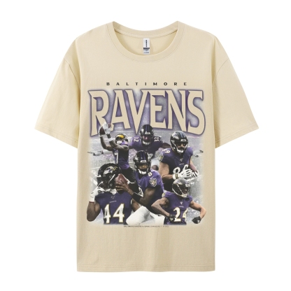 Classic Style Unisex-Adult Oversized Pure Cotton T-Shirt Graphic RAVENS TEE