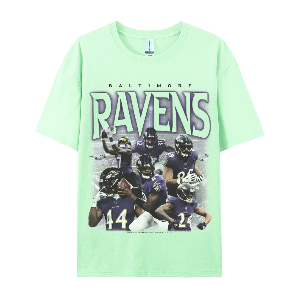 Classic Style Unisex-Adult Oversized Pure Cotton T-Shirt Graphic RAVENS TEE