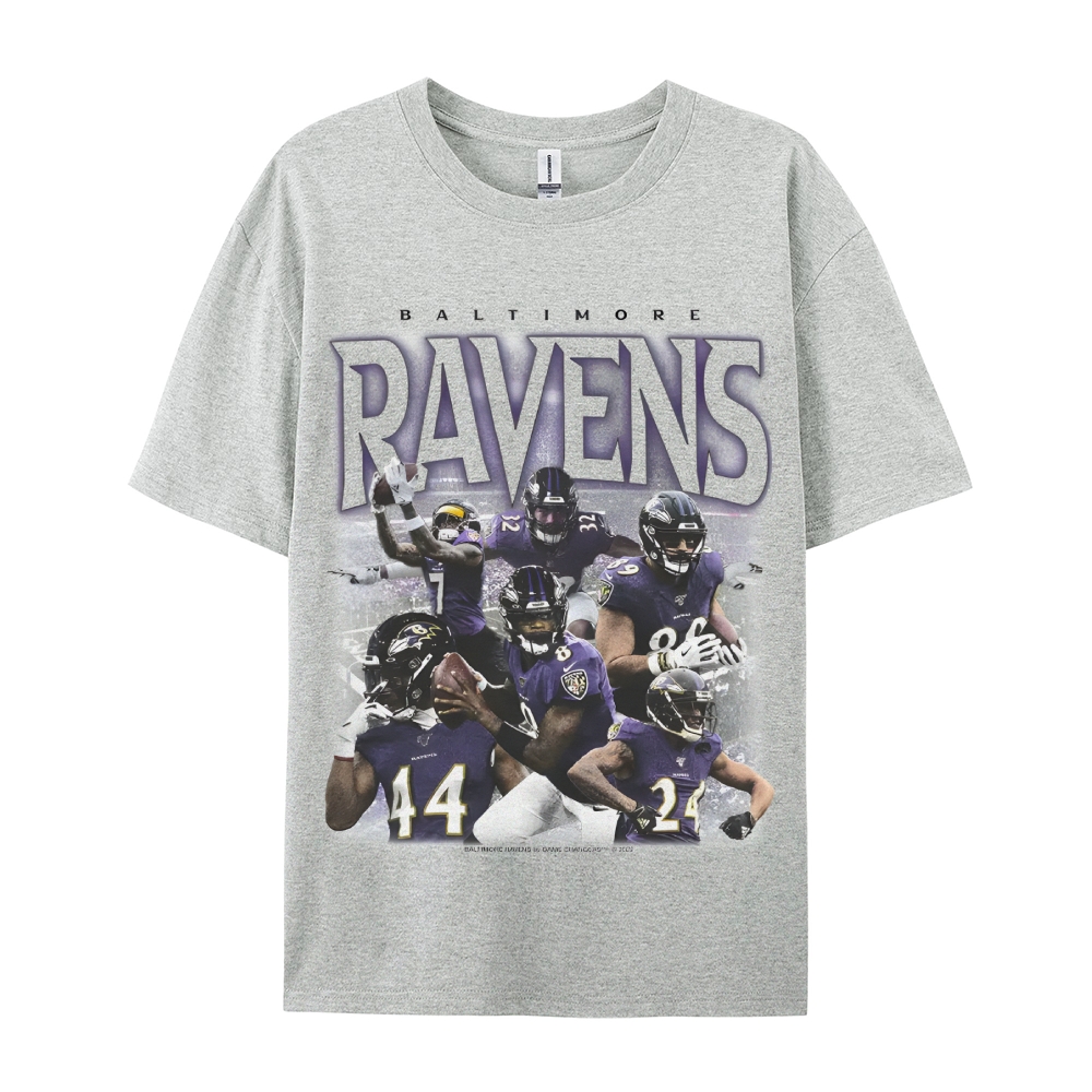 Classic Style Unisex-Adult Oversized Pure Cotton T-Shirt Graphic RAVENS TEE