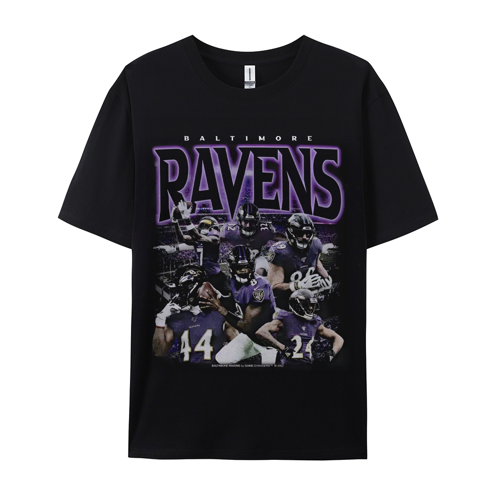 Classic Style Unisex-Adult Oversized Pure Cotton T-Shirt Graphic RAVENS TEE