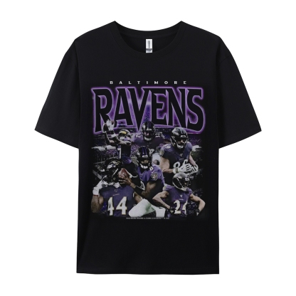 Classic Style Unisex-Adult Oversized Pure Cotton T-Shirt Graphic RAVENS TEE