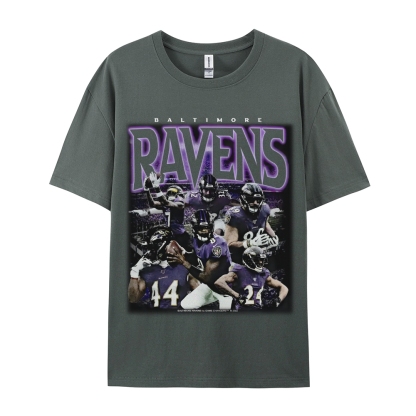 Classic Style Unisex-Adult Oversized Pure Cotton T-Shirt Graphic RAVENS TEE