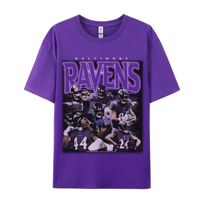 Classic Style Unisex-Adult Oversized Pure Cotton T-Shirt Graphic RAVENS TEE