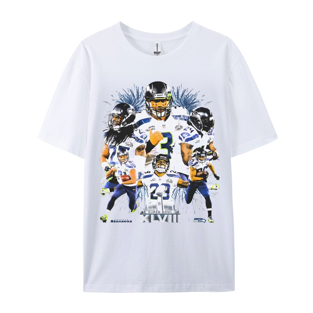 Unisex-Adult Ultra Cotton Washed T-Shirt Graphic SUPER BOWL XLVIII CHAMPS - SEAHAWKS TEE