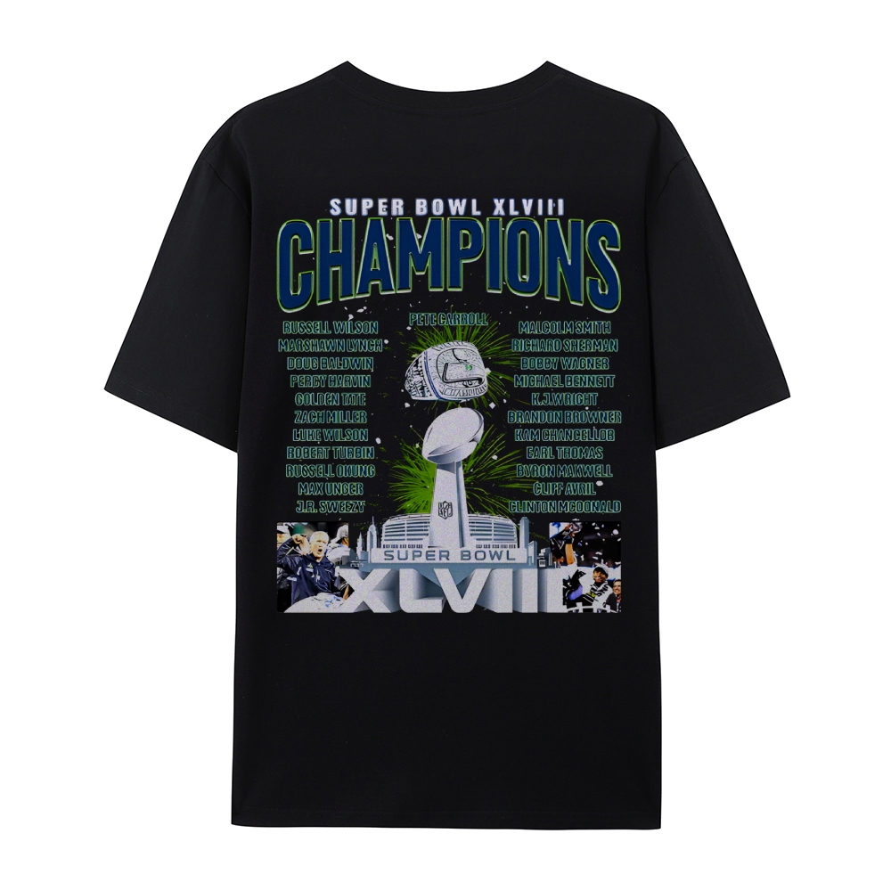 Unisex-Adult Ultra Cotton Washed T-Shirt Graphic SUPER BOWL XLVIII CHAMPS - SEAHAWKS TEE