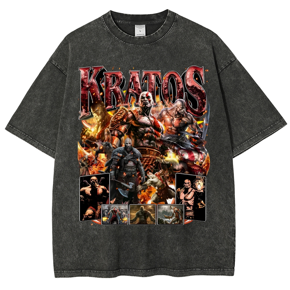 Unisex-Adult Ultra Cotton Washed T-Shirt Graphic Kratos God Of War
