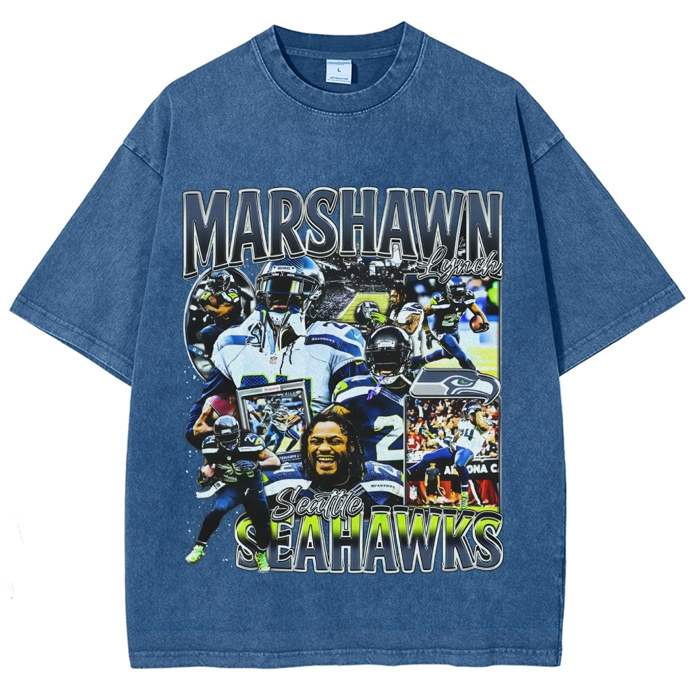 Unisex-Adult Ultra Cotton Washed T-Shirt Graphic MARSHAWN LYNCH TEE