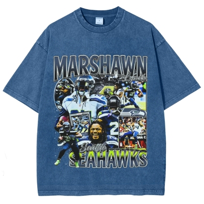 Unisex-Adult Ultra Cotton Washed T-Shirt Graphic MARSHAWN LYNCH TEE