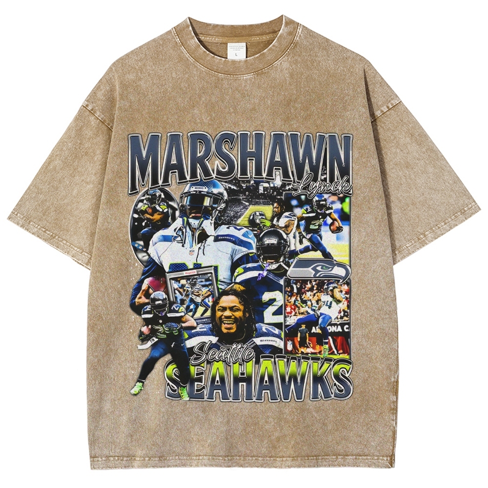 Unisex-Adult Ultra Cotton Washed T-Shirt Graphic MARSHAWN LYNCH TEE