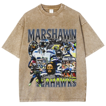 Unisex-Adult Ultra Cotton Washed T-Shirt Graphic MARSHAWN LYNCH TEE