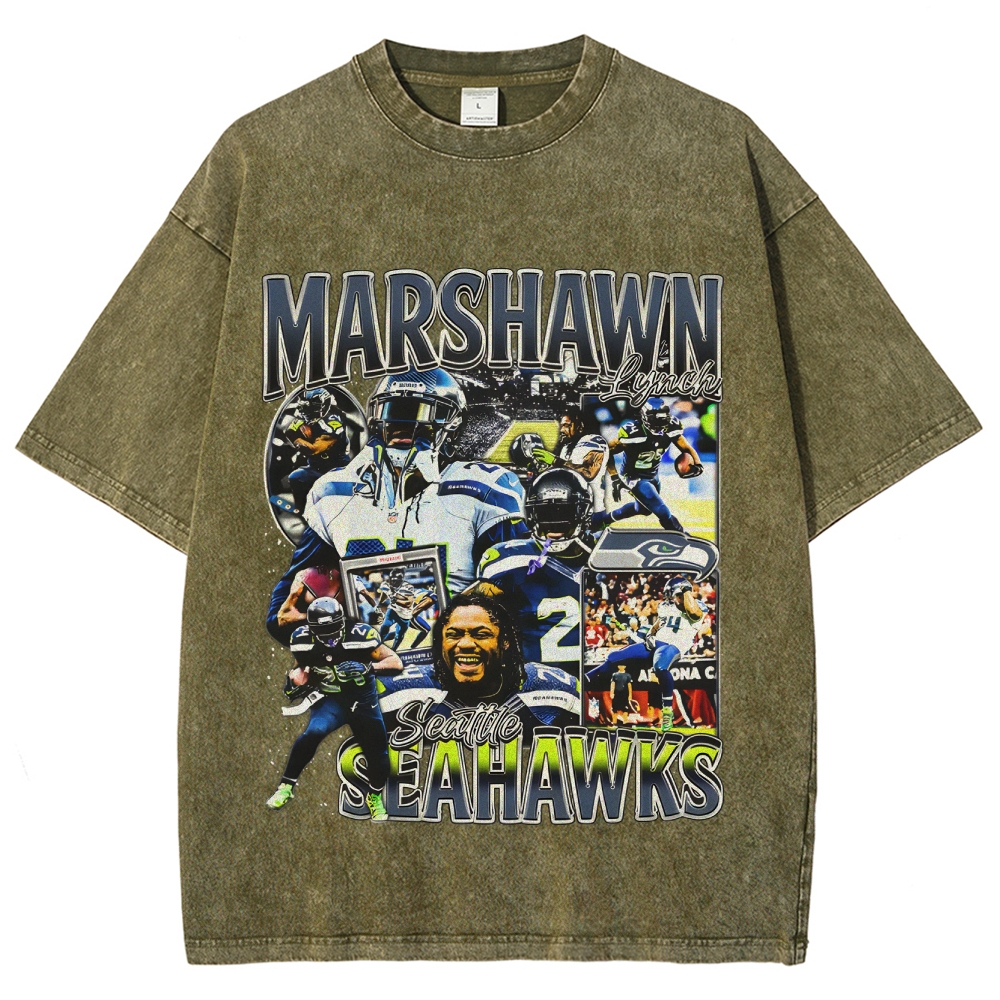 Unisex-Adult Ultra Cotton Washed T-Shirt Graphic MARSHAWN LYNCH TEE