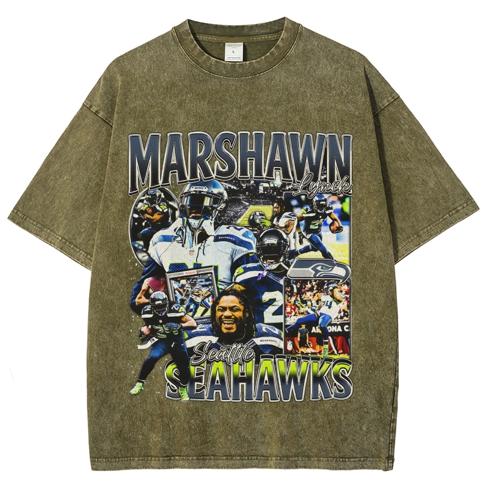 Unisex-Adult Ultra Cotton Washed T-Shirt Graphic MARSHAWN LYNCH TEE