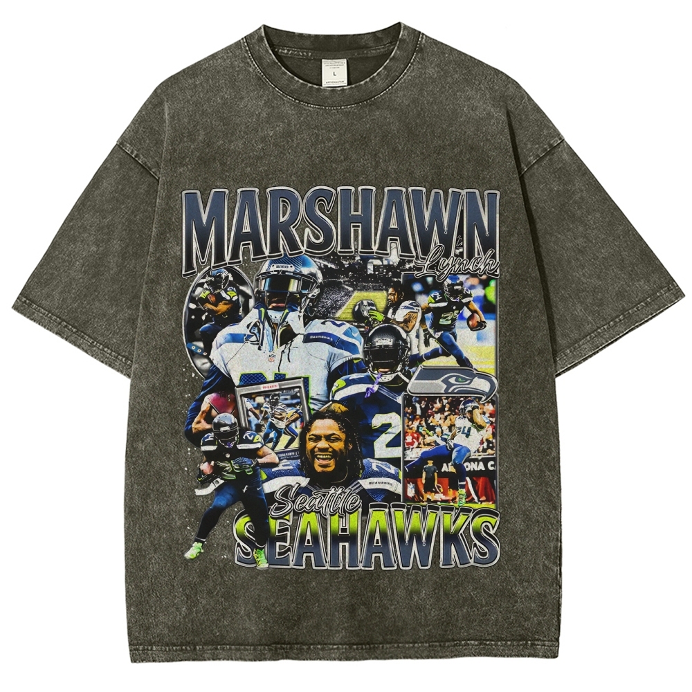 Unisex-Adult Ultra Cotton Washed T-Shirt Graphic MARSHAWN LYNCH TEE