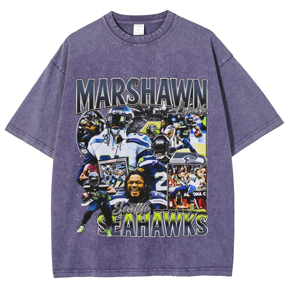 Unisex-Adult Ultra Cotton Washed T-Shirt Graphic MARSHAWN LYNCH TEE