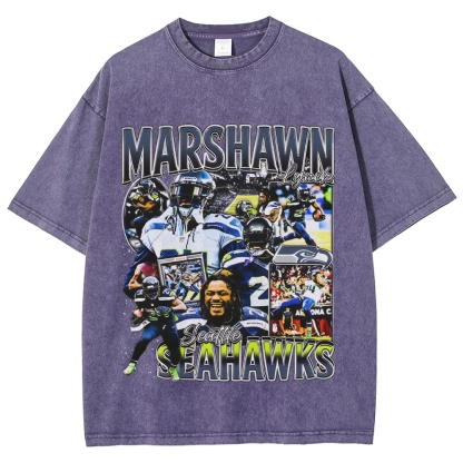 Unisex-Adult Ultra Cotton Washed T-Shirt Graphic MARSHAWN LYNCH TEE