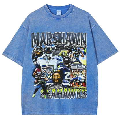 Unisex-Adult Ultra Cotton Washed T-Shirt Graphic MARSHAWN LYNCH TEE
