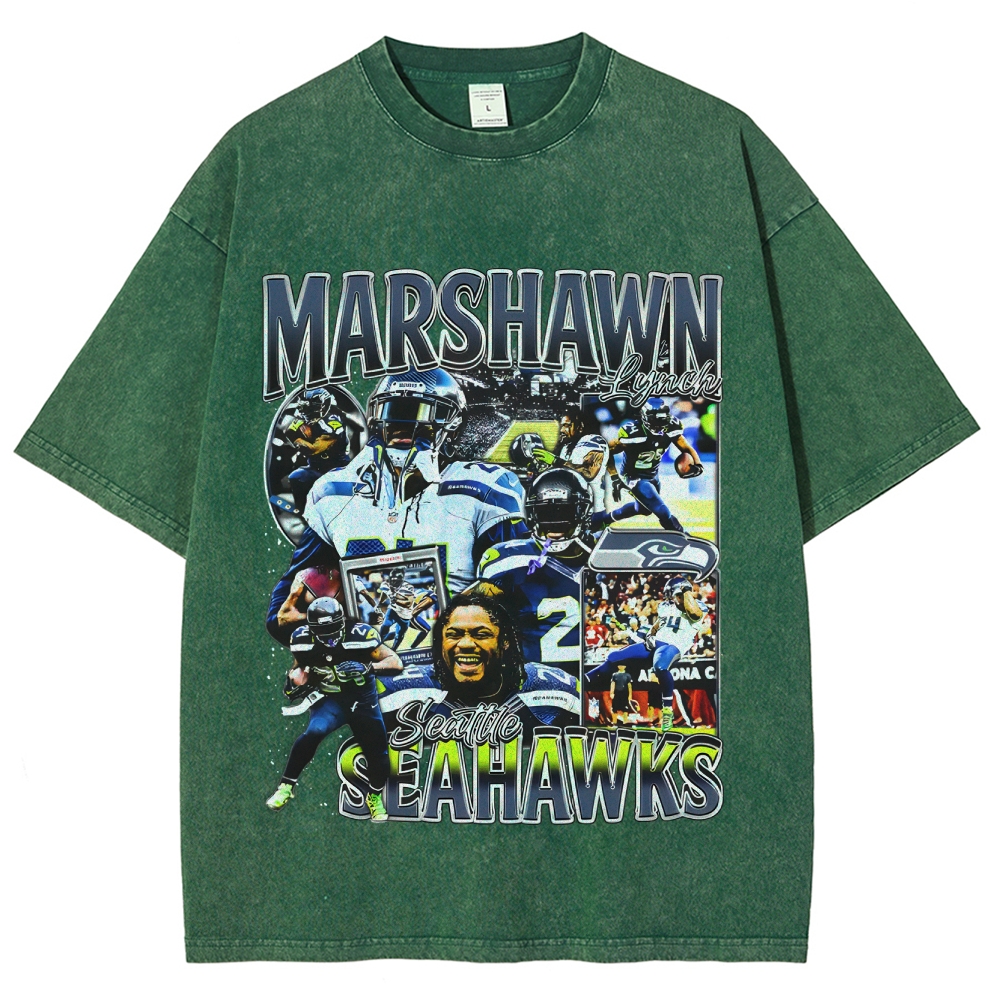 Unisex-Adult Ultra Cotton Washed T-Shirt Graphic MARSHAWN LYNCH TEE