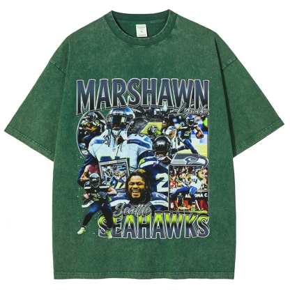 Unisex-Adult Ultra Cotton Washed T-Shirt Graphic MARSHAWN LYNCH TEE