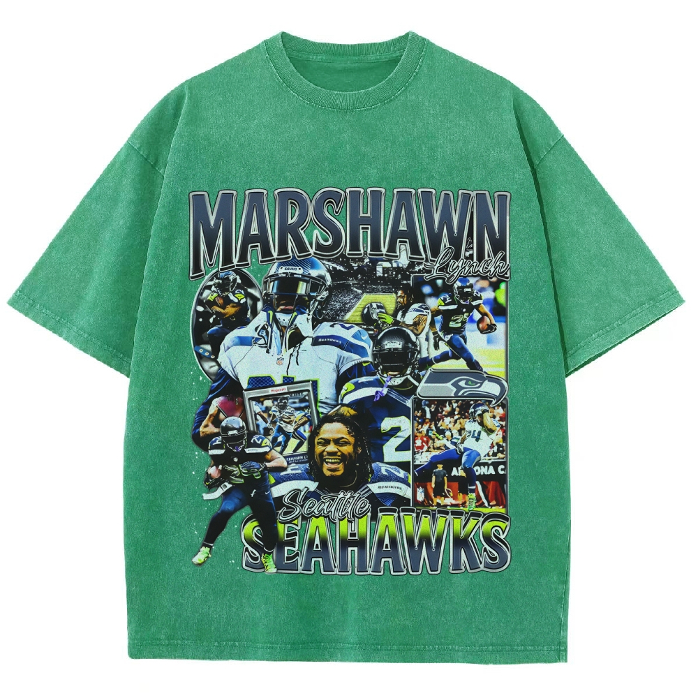 Unisex-Adult Ultra Cotton Washed T-Shirt Graphic MARSHAWN LYNCH TEE