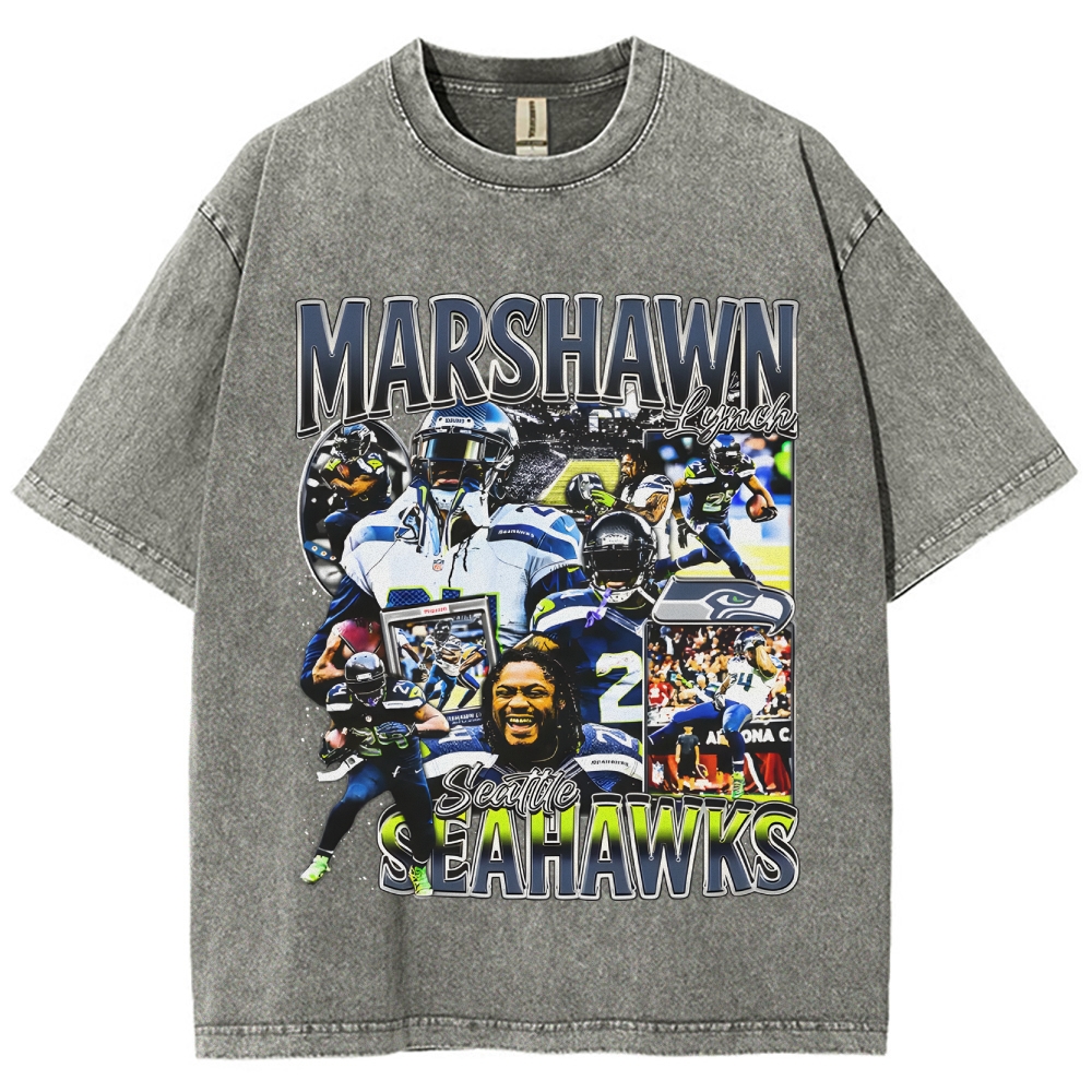 Unisex-Adult Ultra Cotton Washed T-Shirt Graphic MARSHAWN LYNCH TEE