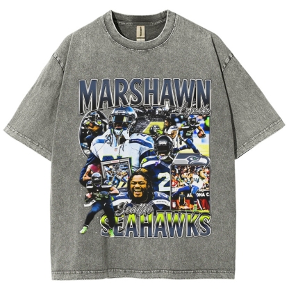 Unisex-Adult Ultra Cotton Washed T-Shirt Graphic MARSHAWN LYNCH TEE