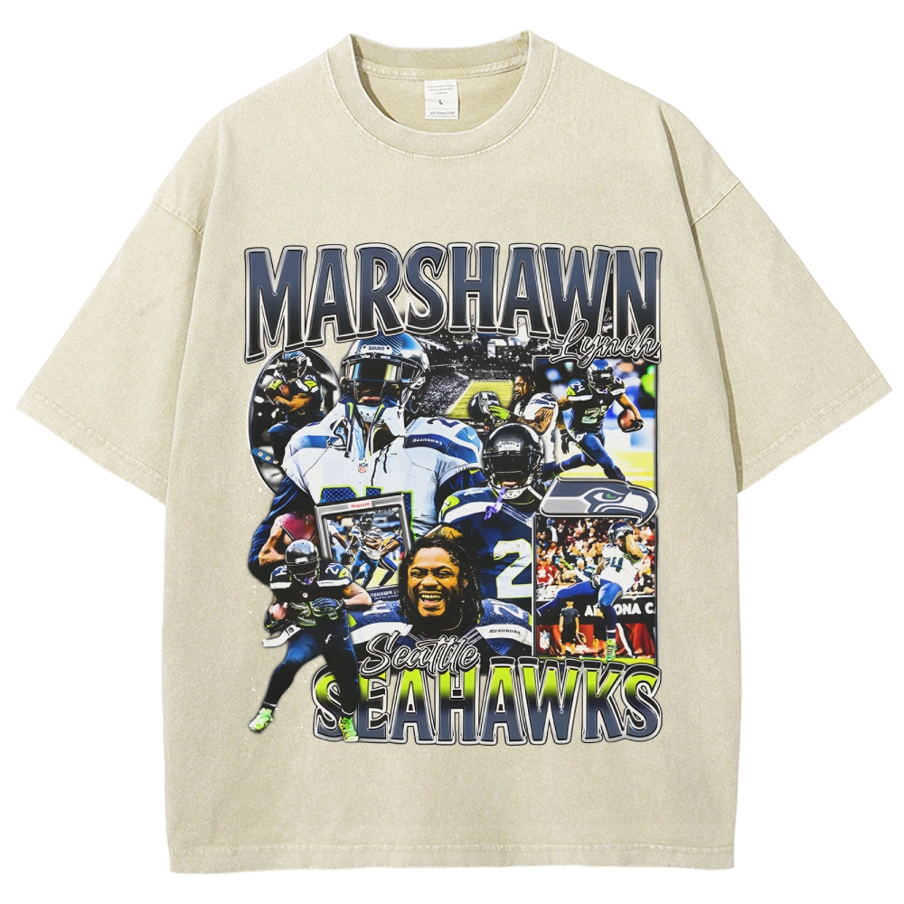 Unisex-Adult Ultra Cotton Washed T-Shirt Graphic MARSHAWN LYNCH TEE