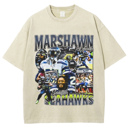 Unisex-Adult Ultra Cotton Washed T-Shirt Graphic MARSHAWN LYNCH TEE
