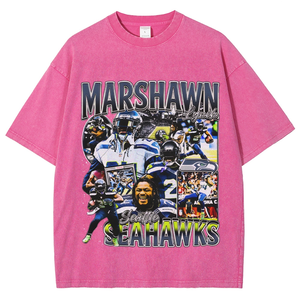 Unisex-Adult Ultra Cotton Washed T-Shirt Graphic MARSHAWN LYNCH TEE