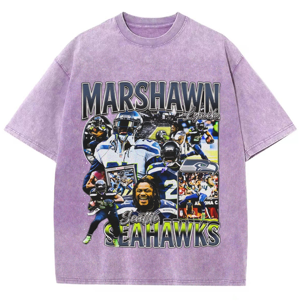 Unisex-Adult Ultra Cotton Washed T-Shirt Graphic MARSHAWN LYNCH TEE