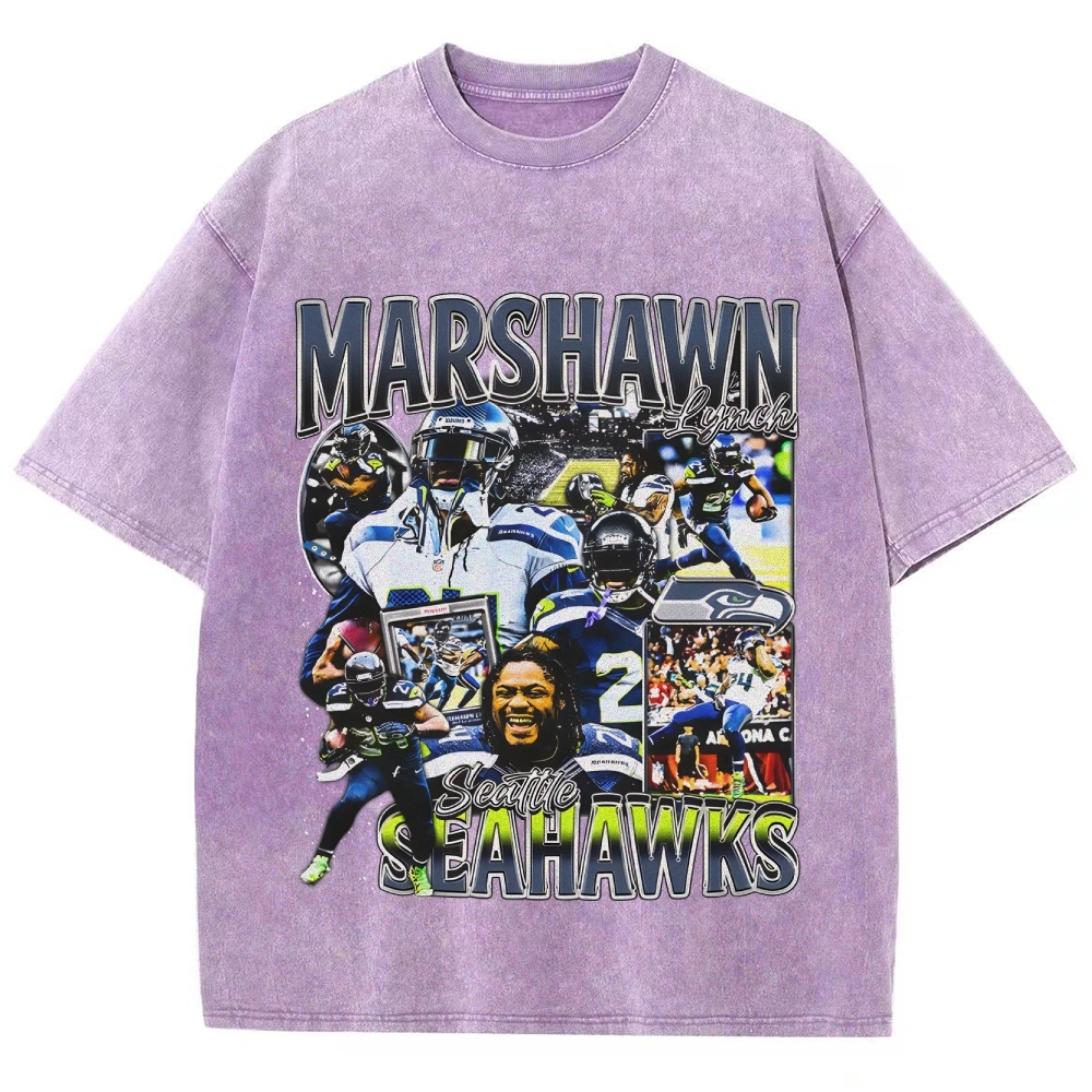 Unisex-Adult Ultra Cotton Washed T-Shirt Graphic MARSHAWN LYNCH TEE