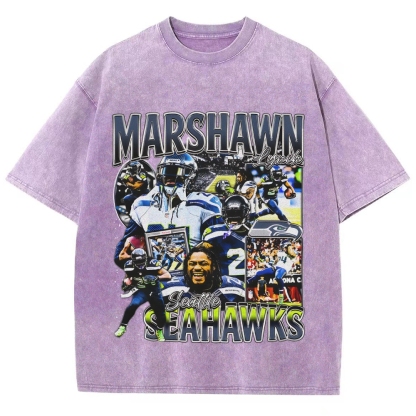 Unisex-Adult Ultra Cotton Washed T-Shirt Graphic MARSHAWN LYNCH TEE
