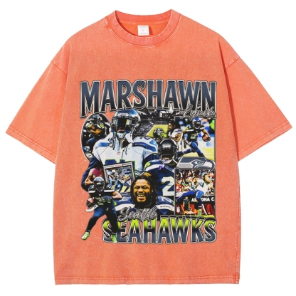 Unisex-Adult Ultra Cotton Washed T-Shirt Graphic MARSHAWN LYNCH TEE