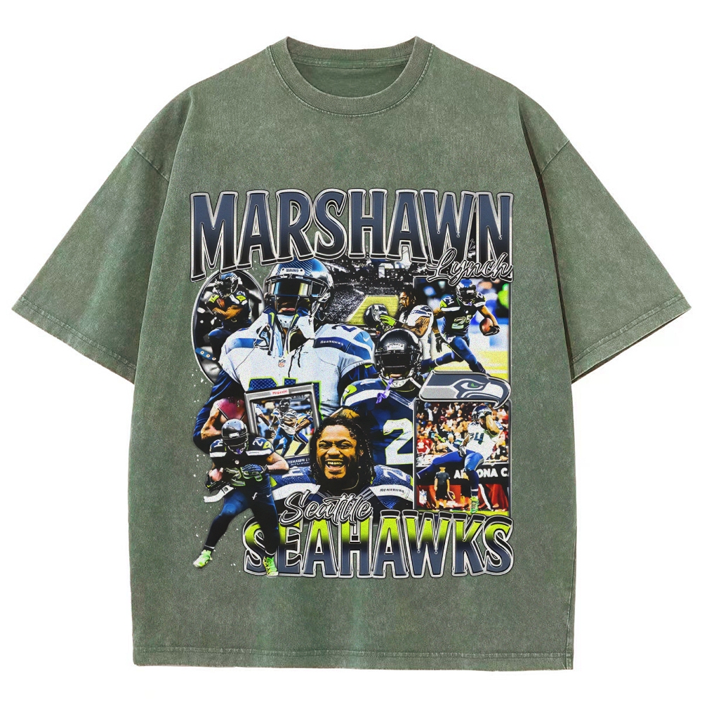 Unisex-Adult Ultra Cotton Washed T-Shirt Graphic MARSHAWN LYNCH TEE