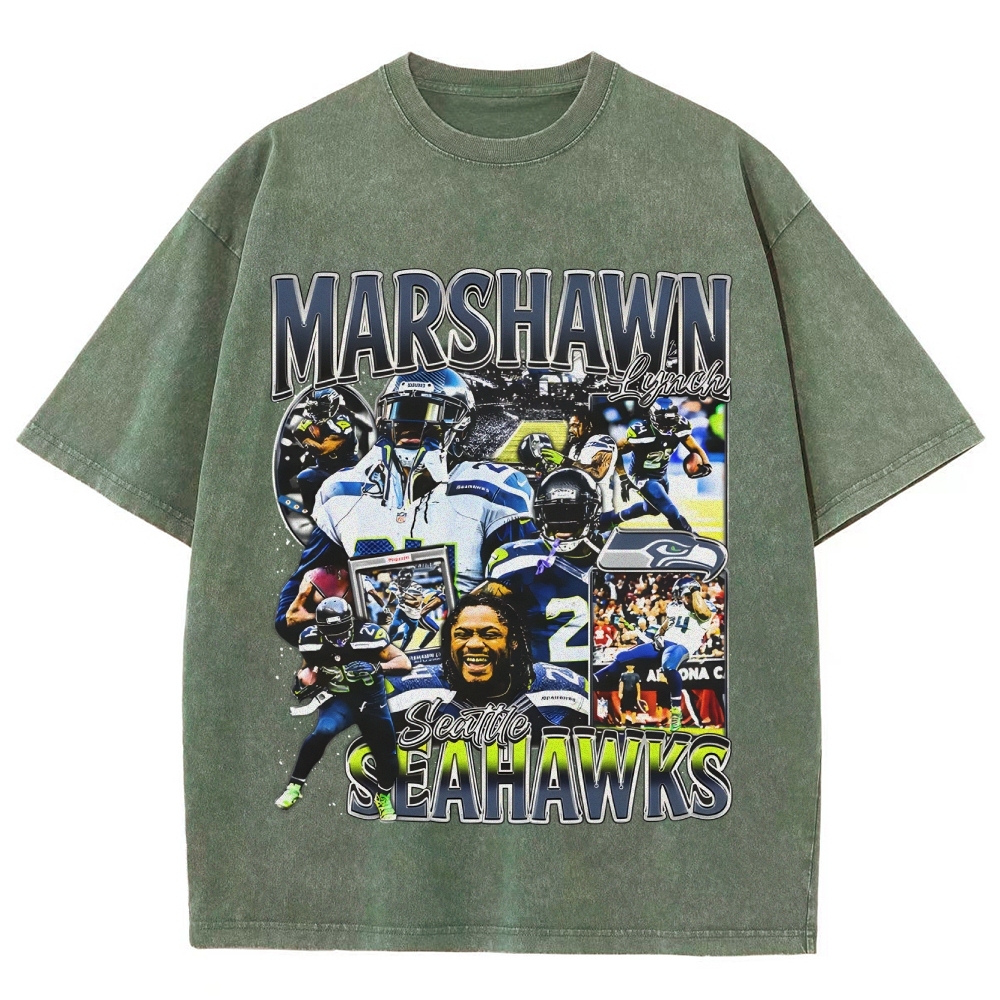 Unisex-Adult Ultra Cotton Washed T-Shirt Graphic MARSHAWN LYNCH TEE