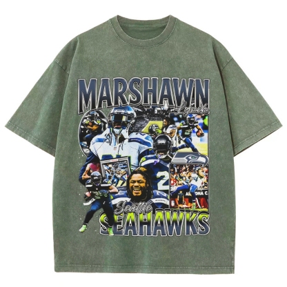 Unisex-Adult Ultra Cotton Washed T-Shirt Graphic MARSHAWN LYNCH TEE