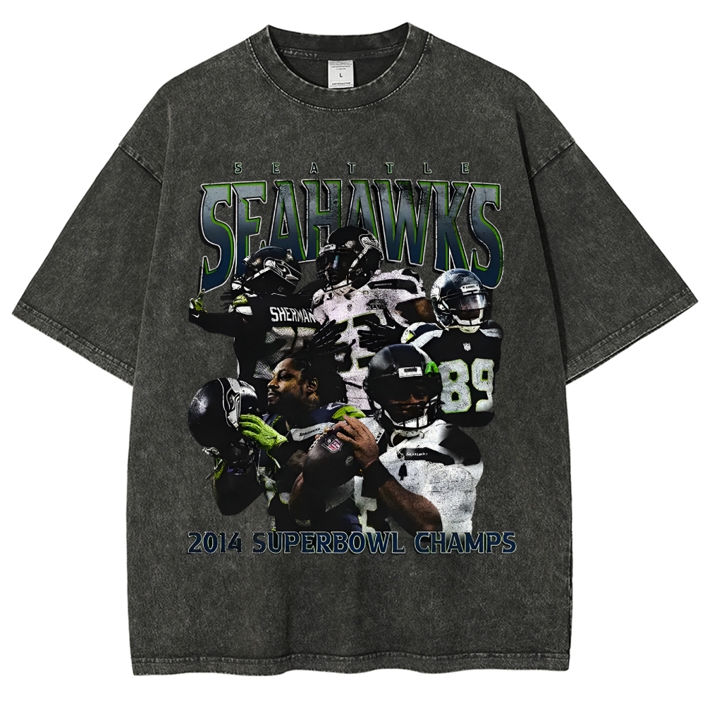 Unisex-Adult Ultra Cotton Washed T-Shirt Graphic SEAHAWKS TEE