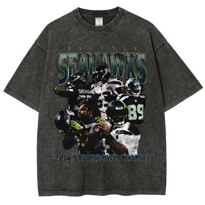 Unisex-Adult Ultra Cotton Washed T-Shirt Graphic SEAHAWKS TEE