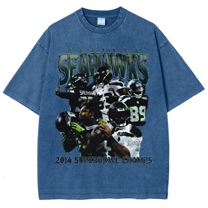 Unisex-Adult Ultra Cotton Washed T-Shirt Graphic SEAHAWKS TEE