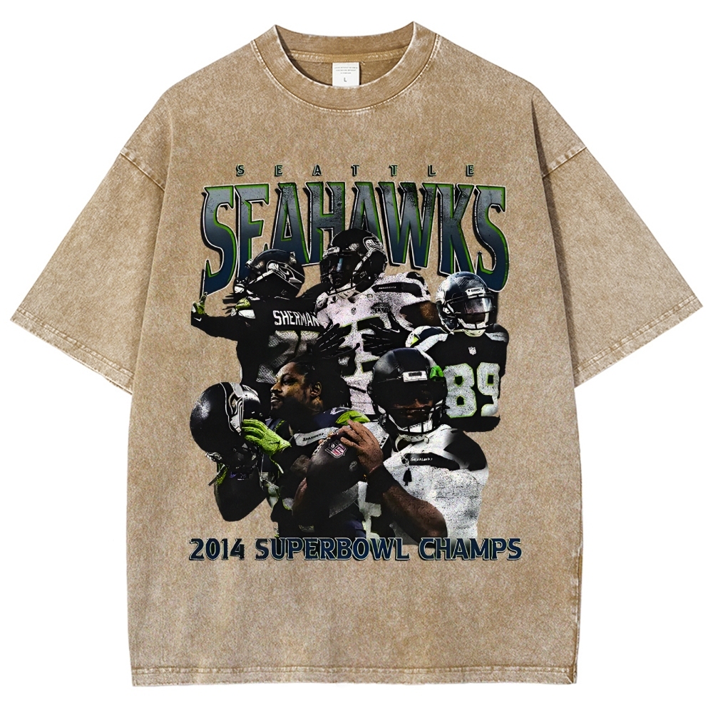 Unisex-Adult Ultra Cotton Washed T-Shirt Graphic SEAHAWKS TEE