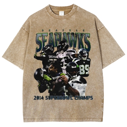 Unisex-Adult Ultra Cotton Washed T-Shirt Graphic SEAHAWKS TEE