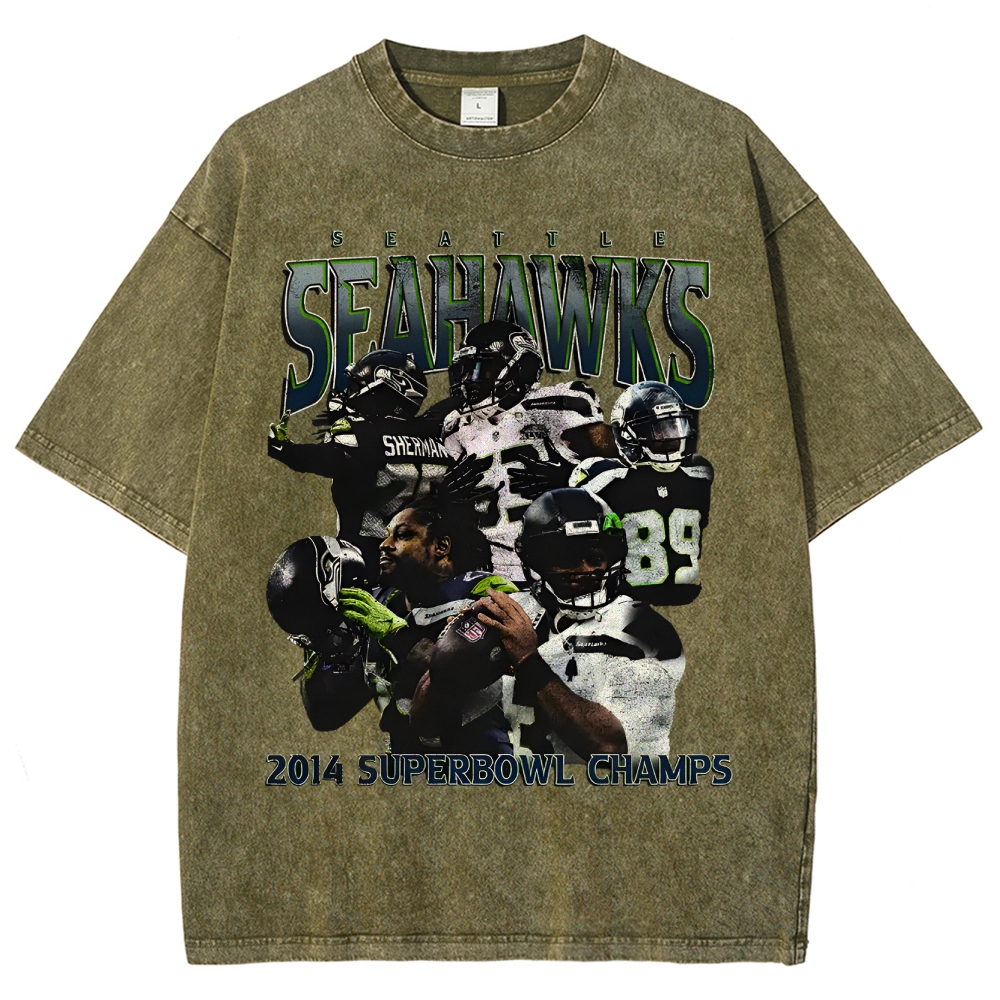 Unisex-Adult Ultra Cotton Washed T-Shirt Graphic SEAHAWKS TEE