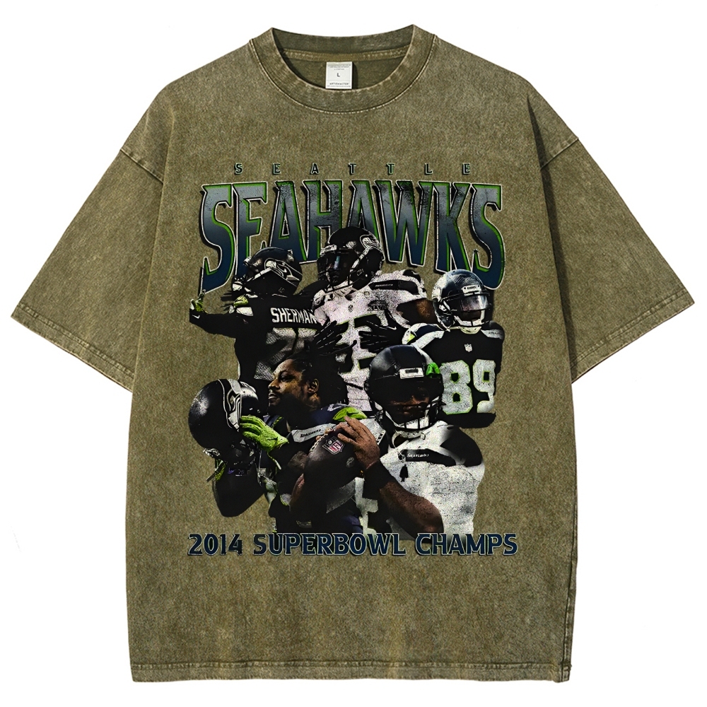 Unisex-Adult Ultra Cotton Washed T-Shirt Graphic SEAHAWKS TEE