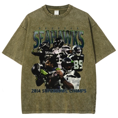 Unisex-Adult Ultra Cotton Washed T-Shirt Graphic SEAHAWKS TEE