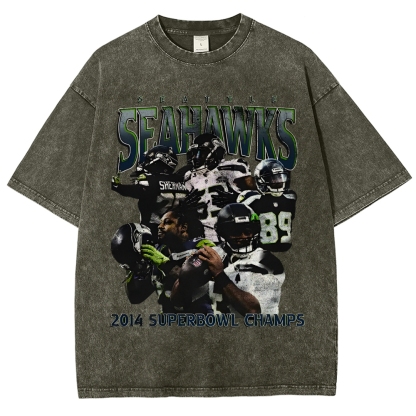 Unisex-Adult Ultra Cotton Washed T-Shirt Graphic SEAHAWKS TEE